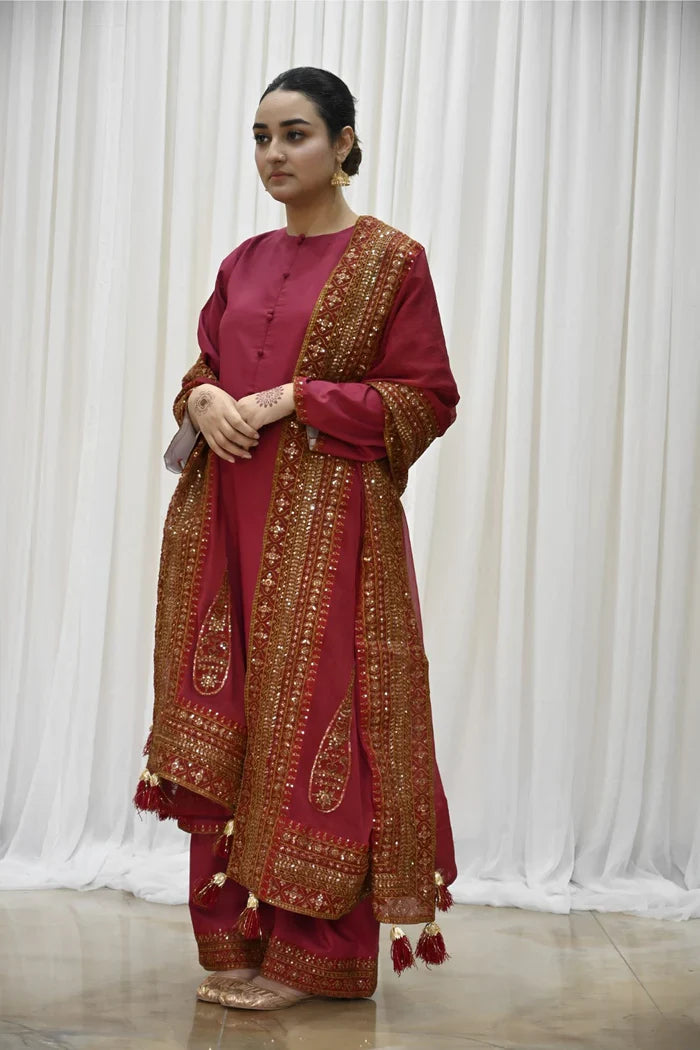 Red Zari – 3-Piece Stitched Suit