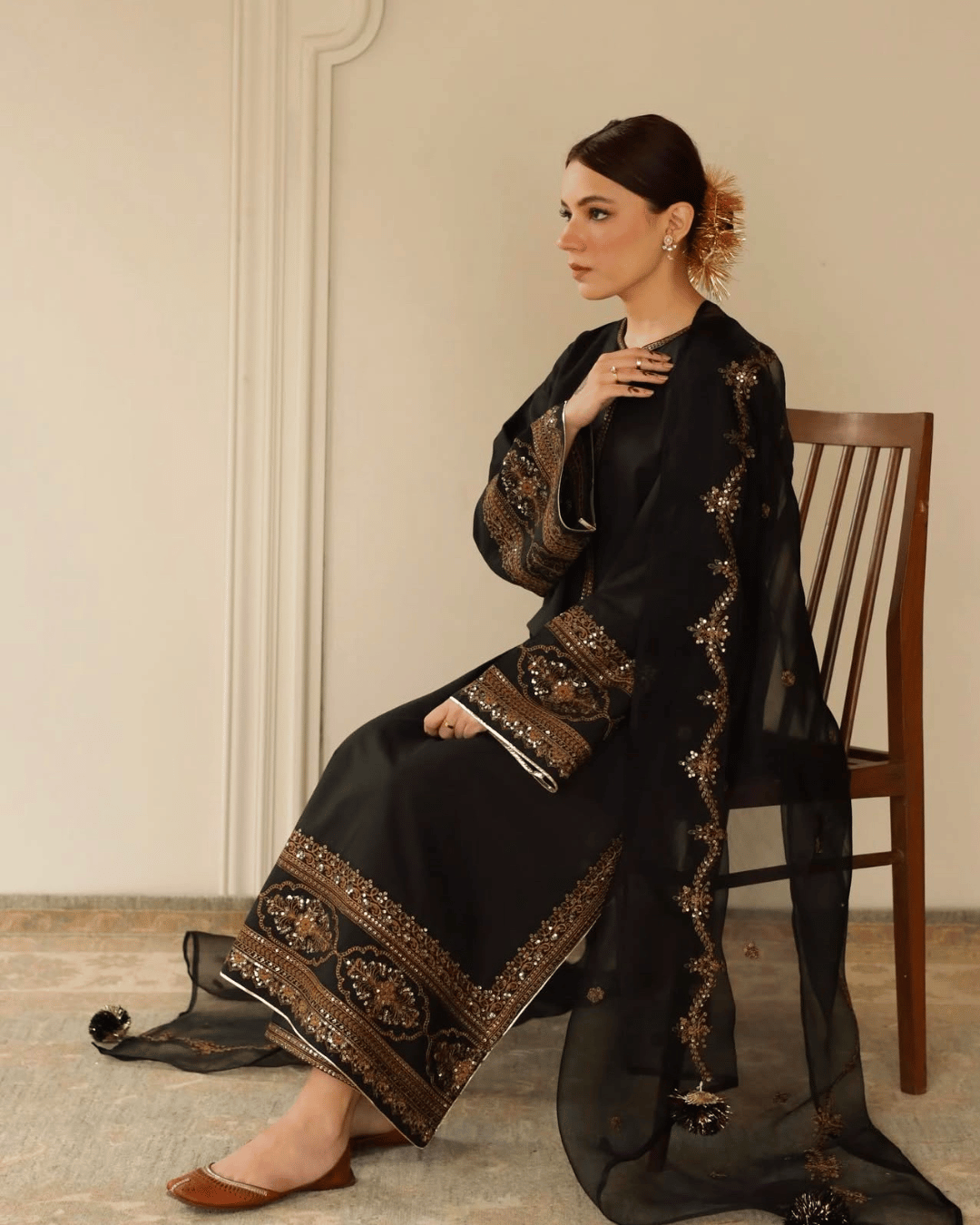 Royal Black Attire – 3-Piece Stitched Lawn Suit
