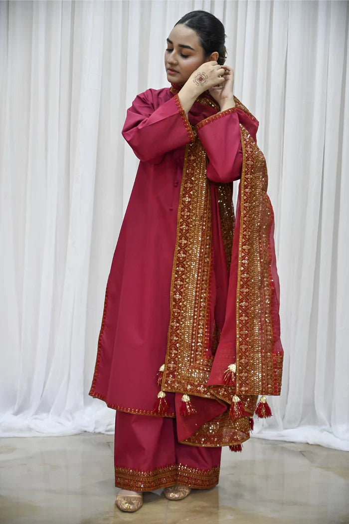 Red Zari – 3-Piece Stitched Suit